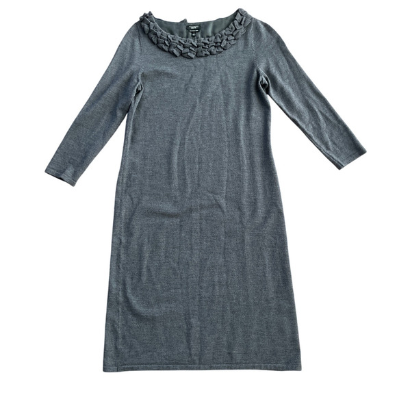 Talbots Pure Italian Merino Wool Dress Size S Ruffle Scoop Y2K Classy Midi Gray - Picture 1 of 8